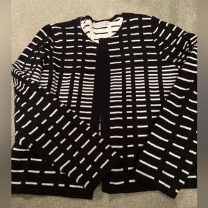 Liz Claiborne Cardigan Sweater Women's Open Front Career Large Navy Blue White